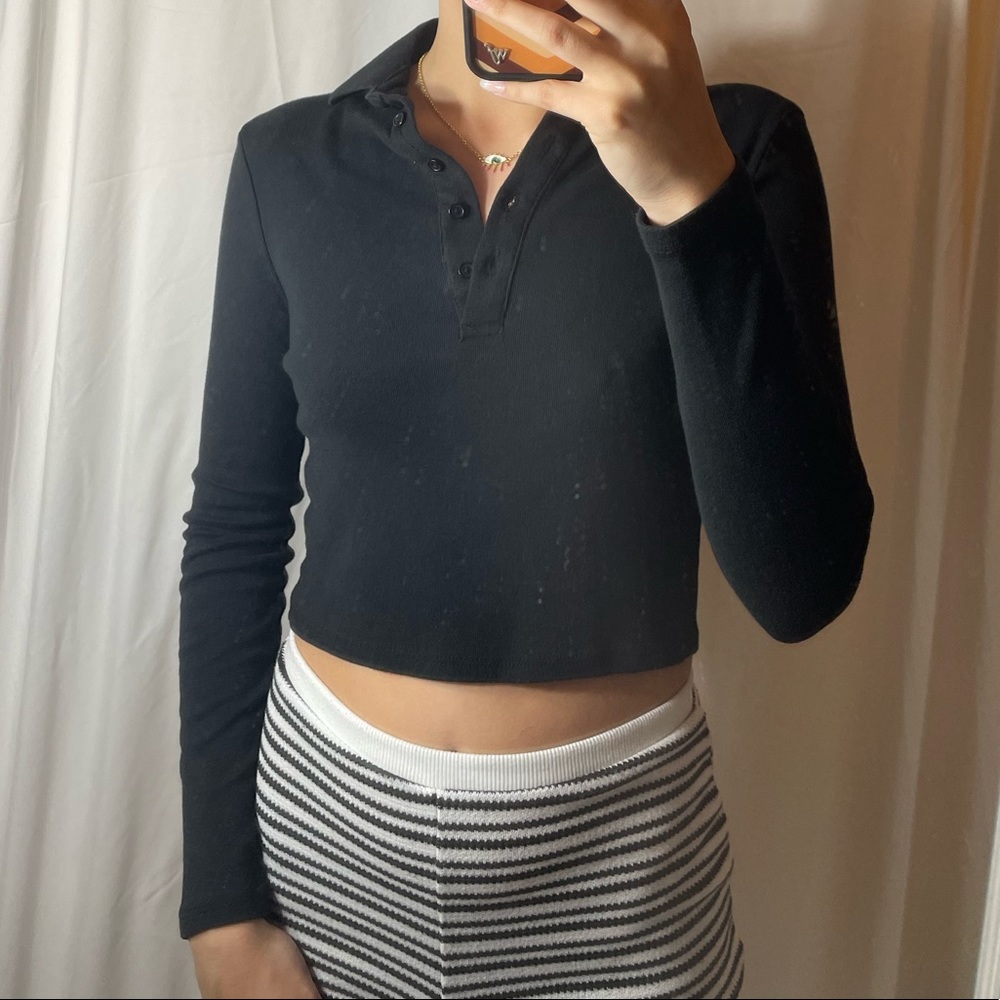 COTTON ON BLACK BUTTON UP CROP TOP